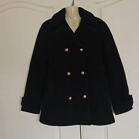 Banana Republic Women's Double Breasted Wool Coat Navy Blue Size 4 - Picture 2 of 16